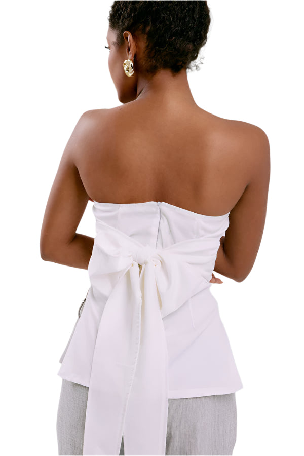 Bow-Back Strapless Corset Off-White