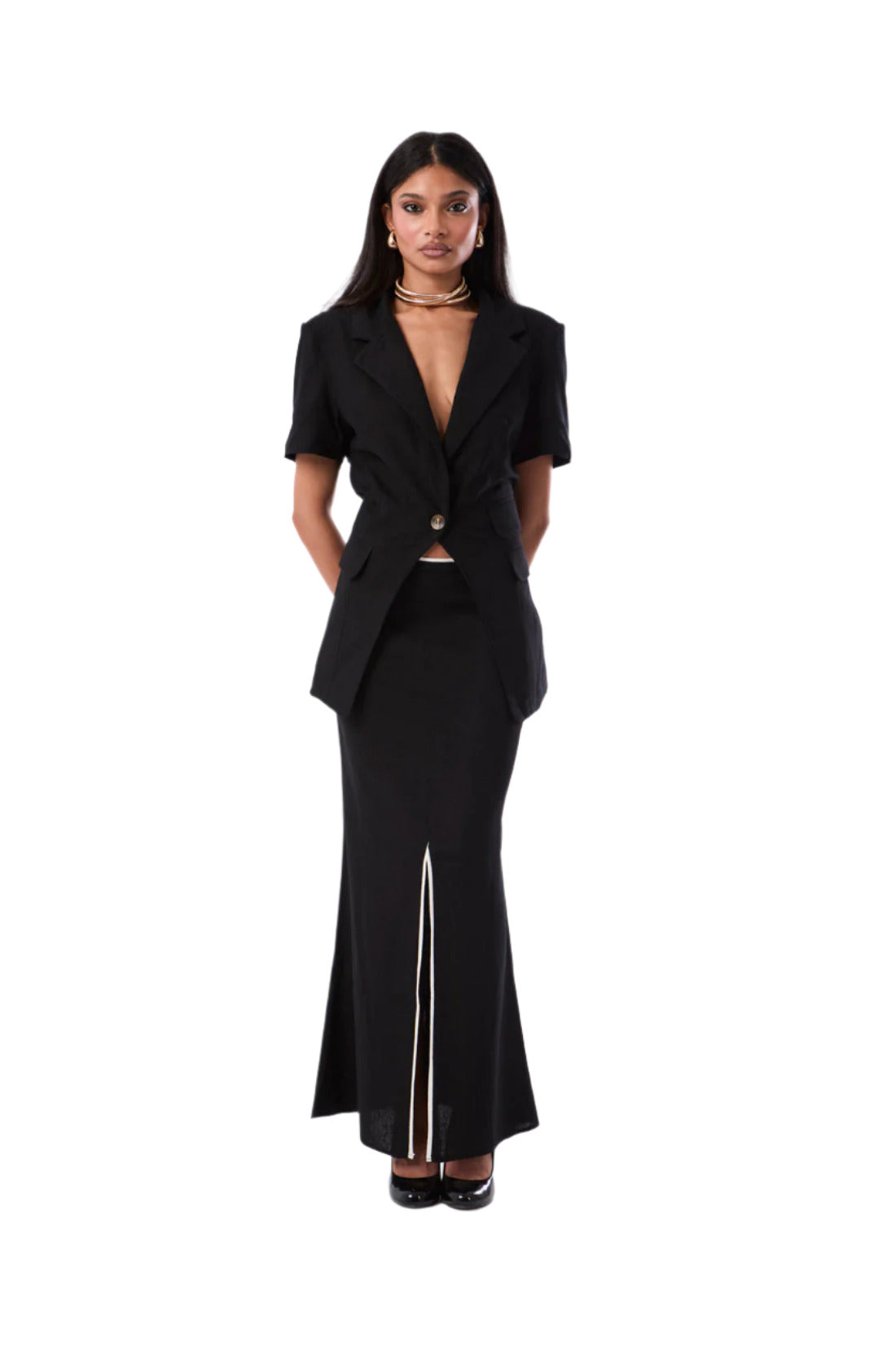Linen Front Slit Maxi Skirt