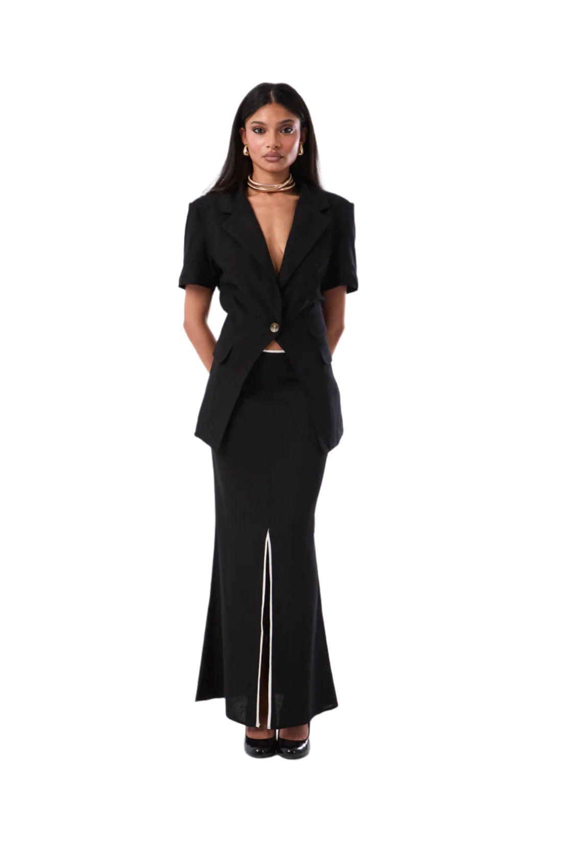 Slit Detail Skirt & Blazer Suit