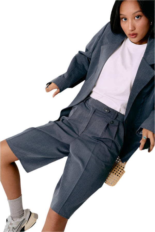 Structured Pleated Long Shorts