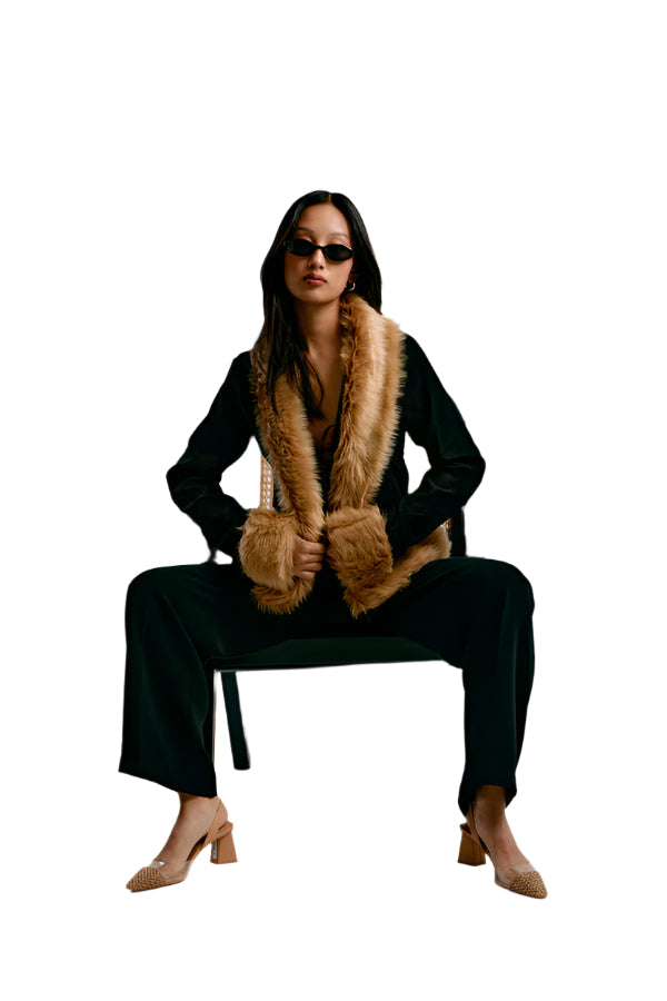 90s Edgy Glam Fur-Trimmed Black Jacket