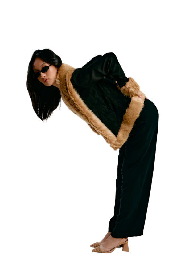 90s Edgy Glam Fur-Trimmed Black Jacket